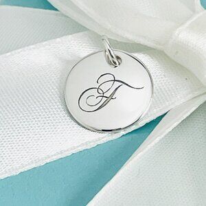 Tiffany Silver Letter F Alphabet Initial Round Circle Notes Charm Pendant